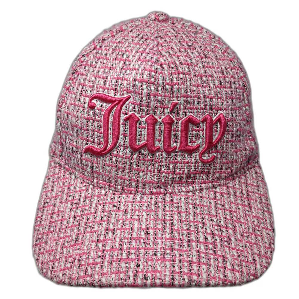 Juicy Couture 5 Panel Pink One Size Tweed Embroidered Logo Woven Strapback hat